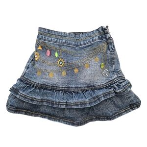 Vintage Y2k Zana-Di Embellished Gold Gemstone Denim Skirt with Colorful Accents